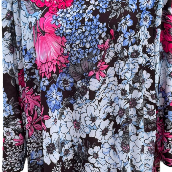 Ulla Popken Floral Tunic Top Dress 16/18 Scoop Neck Pink Blue Stretchy Plus - Picture 3 of 10